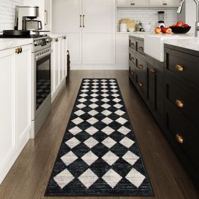 Washable Black and White Kitchen Runner Rug, 2x5 Soft Non Slip Laundry Room Rug Bathroom Runner Rugs with Rubber Backing