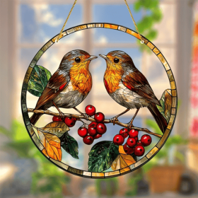CIFbuy Acrylic Glass Cardinal Bird Window Decor with Red Berries Hanging Home Decor Gift (TikTok, temu pick-up service)