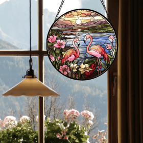 CIFbuy Acrylic Flamingo Garden Sun Catcher Window Door Hanging Outdoor Home Decor Colorful Ornamental Pendant(TikTok, temu pick-up service)