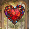 CIFbuy Acrylic Window Decor Outdoor Indoor Autumn Foliage Heart Red Stained Glass Style Wall Art for Home Garden Balcony Gift (TikTok