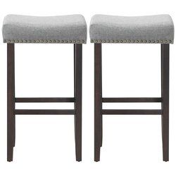 2 pcs 29.5" Saddle Bar Stools with Fabric Seat and Wood Legs