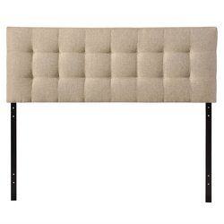 King size Beige Fabric Upholstered Mid-Century Style Headboard