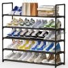 5-Tier Stackable Shoe Rack Organizer with Metal Frame, 35.5 inch Length, Holds 25–30 Pairs, Black