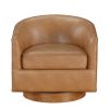 Maisy Saddle Faux Leather Wood Base Barrel Swivel Chair