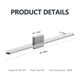Modern LED Vanity Lights For Bathroom 32IN 16W Daylight White Chrome Light Fixtures Bathroom Lights Over Mirror Vanity Lighting Fixtures Vanity L (Option: 32IN 16W)