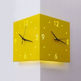 HoNordic Square Modern Corner Wall Clock with Sensor Night Light Christmas Gifts (Color: YELLOW)
