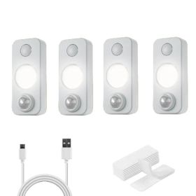 4 PCS Of High-quality Motion-sensing Lights, Wall Lights, Equipped With USB Charging Cables And Accessories, Suitable For Cabinets, Wardrobes, Bo (Option: white)
